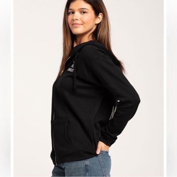 Tillys XS Black White Cotton Unique Live in the Moment Print Full Zip Hoodie - Picture 3 of 14